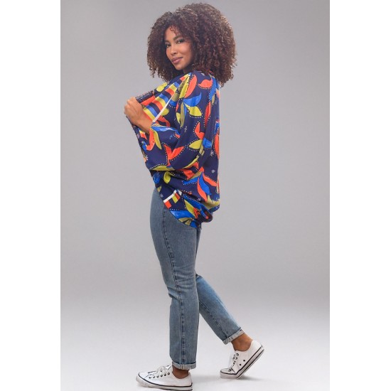 Kimono Viscose Manga Ampla Estampa Maré Vibrante