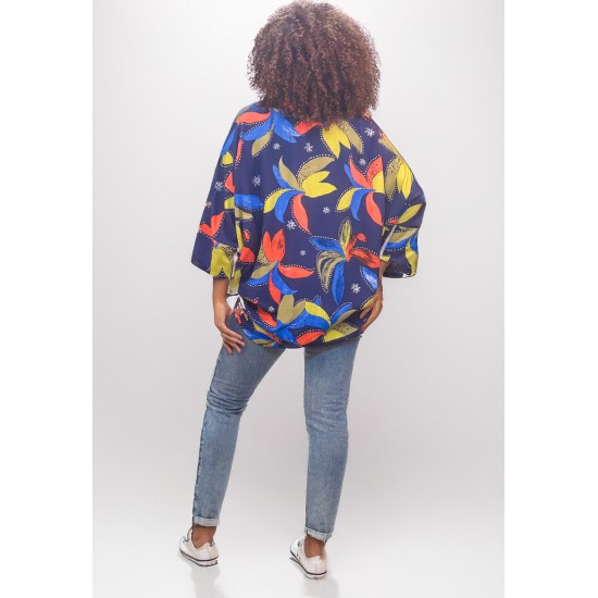 Kimono Viscose Manga Ampla Estampa Maré Vibrante