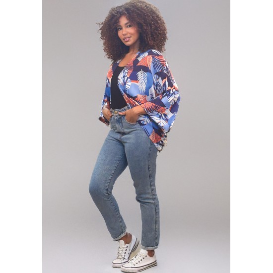 Kimono Viscose Manga Ampla Estampa Jardim Celeste