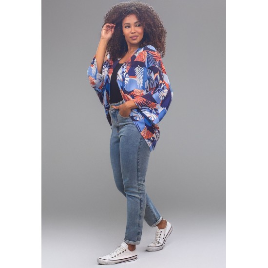 Kimono Viscose Manga Ampla Estampa Jardim Celeste