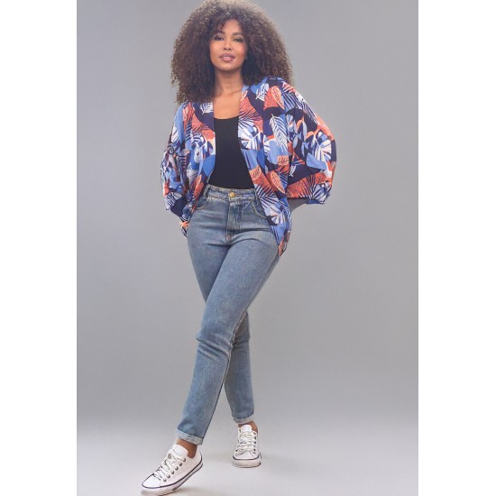 Kimono Viscose Manga Ampla Estampa Jardim Celeste