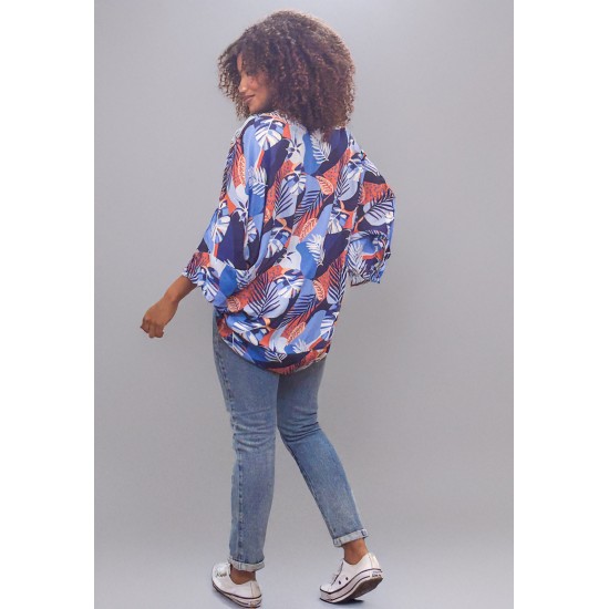 Kimono Viscose Manga Ampla Estampa Jardim Celeste