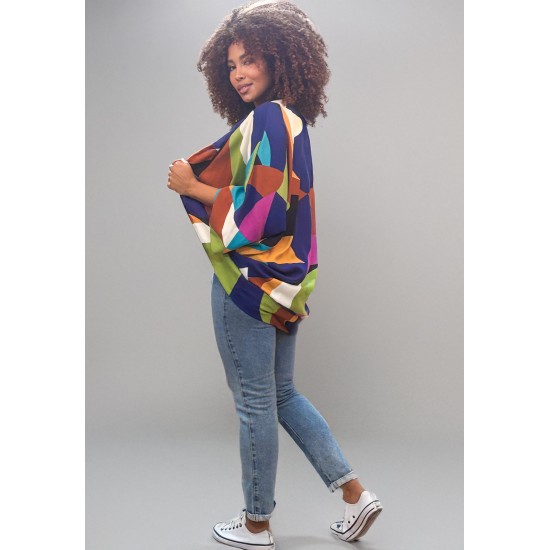 Kimono Viscose Manga Ampla Estampa Jardim Azul