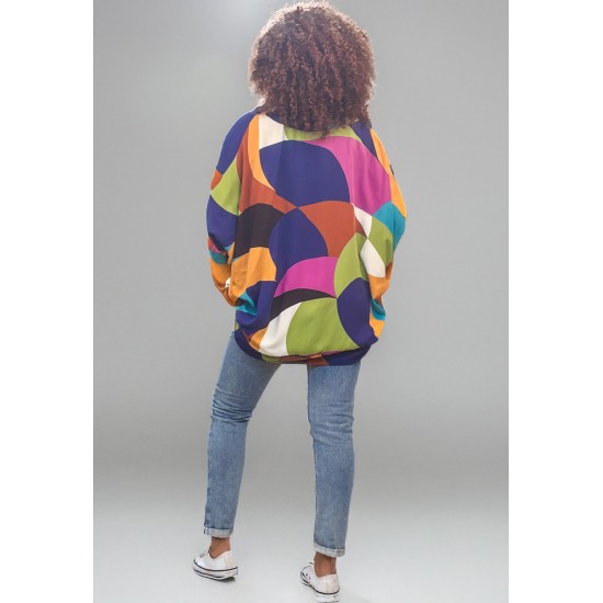 Kimono Viscose Manga Ampla Estampa Jardim Azul