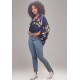 Kimono Viscose Manga Ampla Estampa Flores Azul
