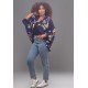 Kimono Viscose Manga Ampla Estampa Flores Azul