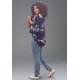 Kimono Viscose Manga Ampla Estampa Flores Azul