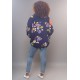 Kimono Viscose Manga Ampla Estampa Flores Azul