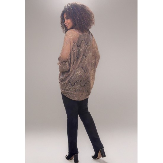 Kimono Ponto Tricot Manga Ampla Marrom