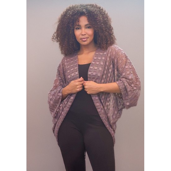 Kimono Ponto Tricot Manga Ampla Rosé