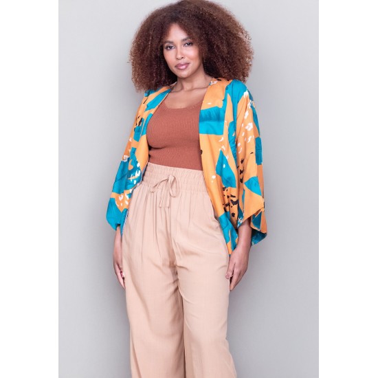 Kimono Viscose Manga Ampla Estampa Aurora Botânica