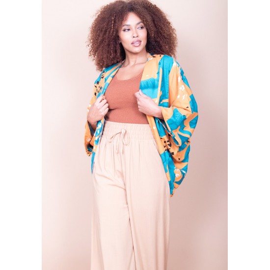 Kimono Viscose Manga Ampla Estampa Aurora Botânica