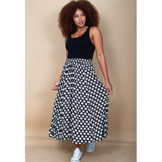 Saia Longa Viscose Estampa Encanto das Margaridas