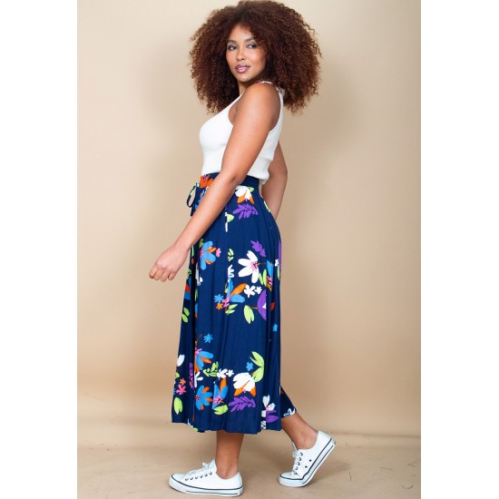 Saia Longa Estampa Festa das Flores Azul