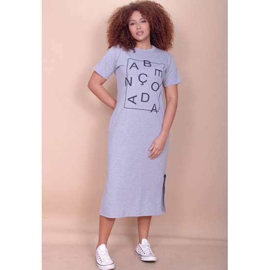 Vestido Midi Algodão Manga Curta Moda Evangélica Mescla