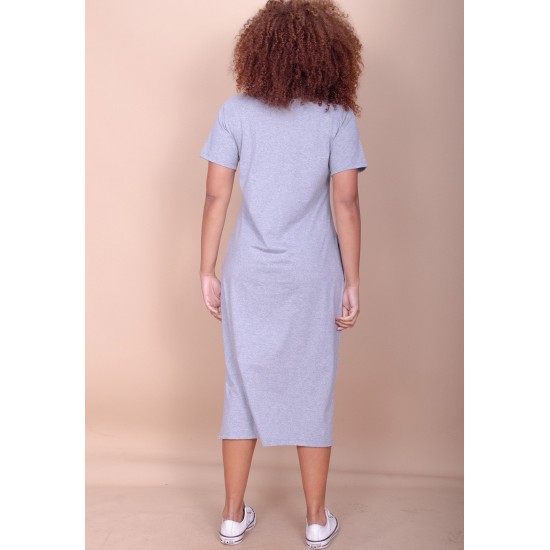 Vestido Midi Algodão Manga Curta Moda Evangélica Mescla