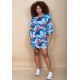 Vestido Curto Viscose Balli Manga Ampla Estampa Jardim Celeste