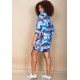 Vestido Curto Viscose Balli Manga Ampla Estampa Jardim Celeste
