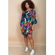 Vestido Curto Viscose Balli Manga Ampla Estampa Aurora Urbana