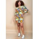 Vestido Curto Viscose Balli Manga Ampla Estampa Cores Vibrante