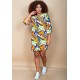 Vestido Curto Viscose Balli Manga Ampla Estampa Cores Vibrante