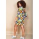 Vestido Curto Viscose Balli Manga Ampla Estampa Cores Vibrante