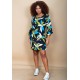 Vestido Curto Viscose Balli Manga Ampla Estampa Jardim Noturno