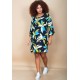 Vestido Curto Viscose Balli Manga Ampla Estampa Jardim Noturno
