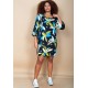 Vestido Curto Viscose Balli Manga Ampla Estampa Jardim Noturno
