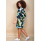 Vestido Curto Viscose Balli Manga Ampla Estampa Jardim Noturno