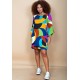 Vestido Curto Viscose Balli Manga Ampla Estampa Jardim Azul