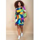 Vestido Curto Viscose Balli Manga Ampla Estampa Jardim Azul