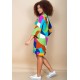 Vestido Curto Viscose Balli Manga Ampla Estampa Jardim Azul