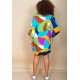 Vestido Curto Viscose Balli Manga Ampla Estampa Jardim Azul