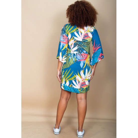 Vestido Curto Viscose Balli Manga Ampla Estampa Brisa Botânica