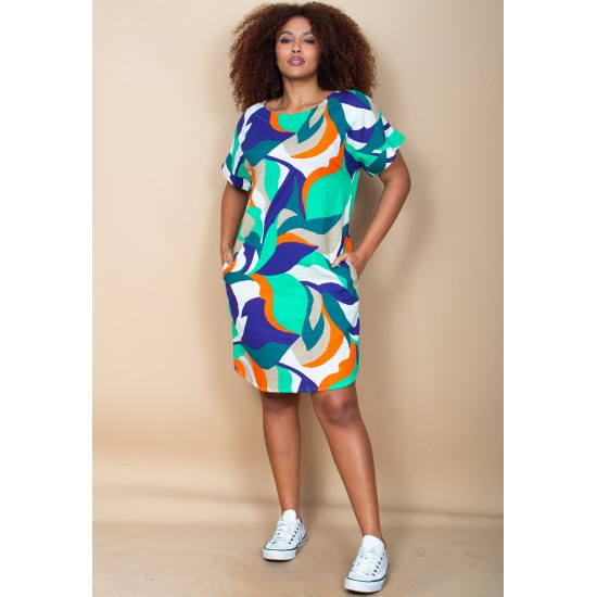 Vestido Curto Viscose com Bolso Estampa Brisa do Mar