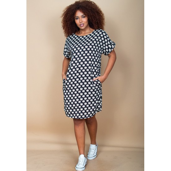 Vestido Curto Viscose com Bolso Estampa Festa das Margaridas