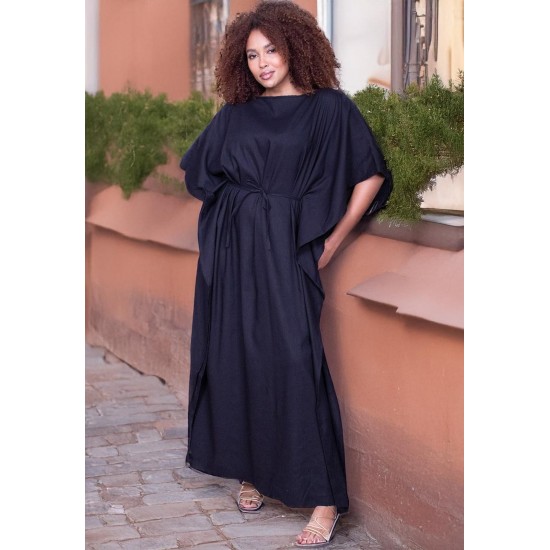 Vestido Kaftan Linho com Viscose Longo Preto