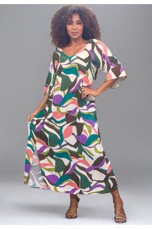 Vestido Midi Abapã Plano com Bolso Estampa Encanto Botânico