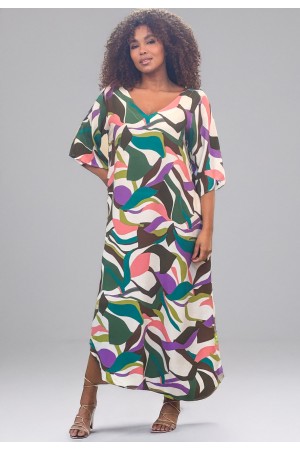 Vestido Midi Abapã Plano com Bolso Estampa Encanto Botânico