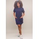 Vestido Curto Algodão Manga Curta 02 Bolsos Azul Marinho