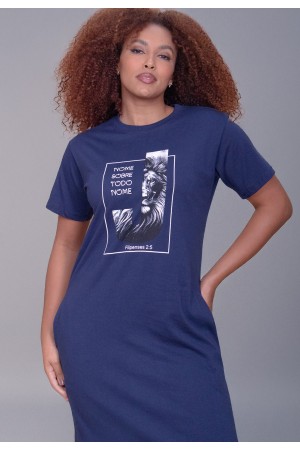 Vestido Midi Algodão Manga Curta Moda Evangélica Azul