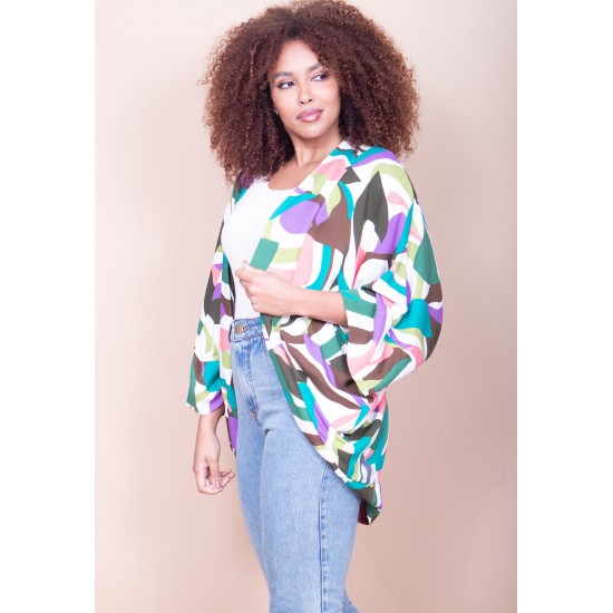 Kimono Viscose Manga Ampla Estampa Encanto Botânico