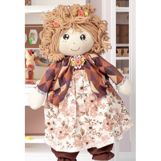 Boneca de Pano Mocinha Estampa Étnica - Artesã Ana Mariza