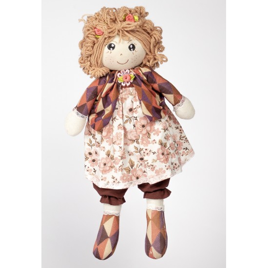 Boneca de Pano Mocinha Estampa Étnica - Artesã Ana Mariza