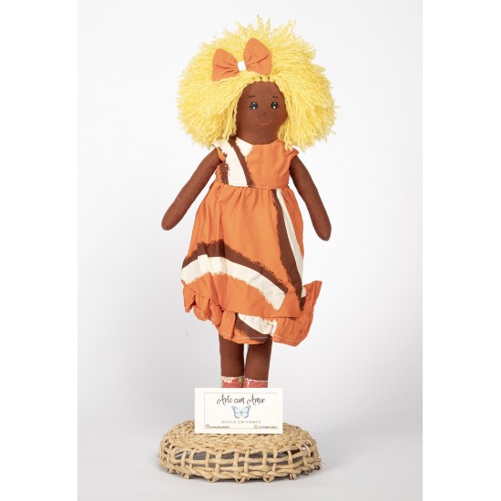 Boneca de Pano Manias Estampa Butiá Laranja 1 - Artesã Vera