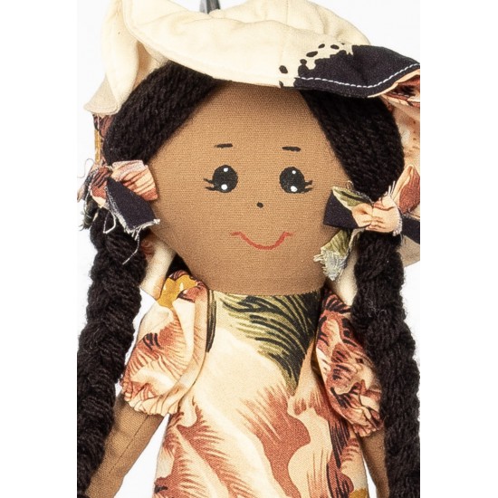 Boneca de Pano Doce de Leite Rosas Madame Laranja - Artesã Vera