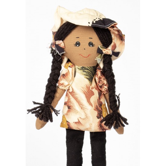 Boneca de Pano Doce de Leite Rosas Madame Laranja - Artesã Vera