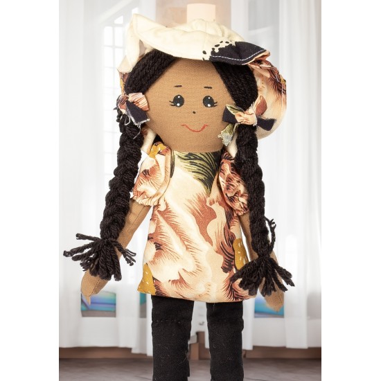 Boneca de Pano Doce de Leite Rosas Madame Laranja - Artesã Vera