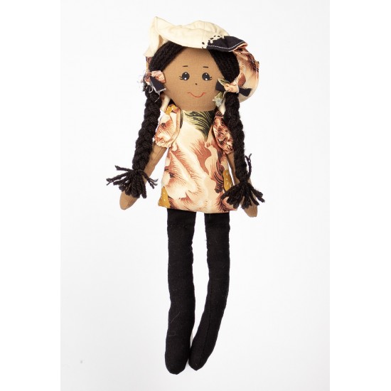 Boneca de Pano Doce de Leite Rosas Madame Laranja - Artesã Vera